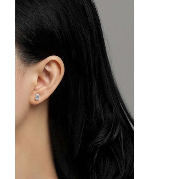 NORDSTROM Classic Simulated Diamond Stud Earrings, Sterling Silver Platinum, NWT - Picture 3 of 13